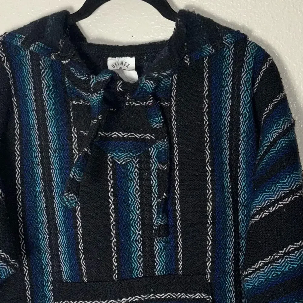 DELMEX Baja Hoodie Sweater unisex medium black/blue relaxed fit hippie